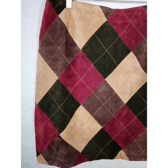 VTG Suede Patchwork Argyle Skirt Size 10 Academia Preppy Lord & Taylor - Picture 3 of 7